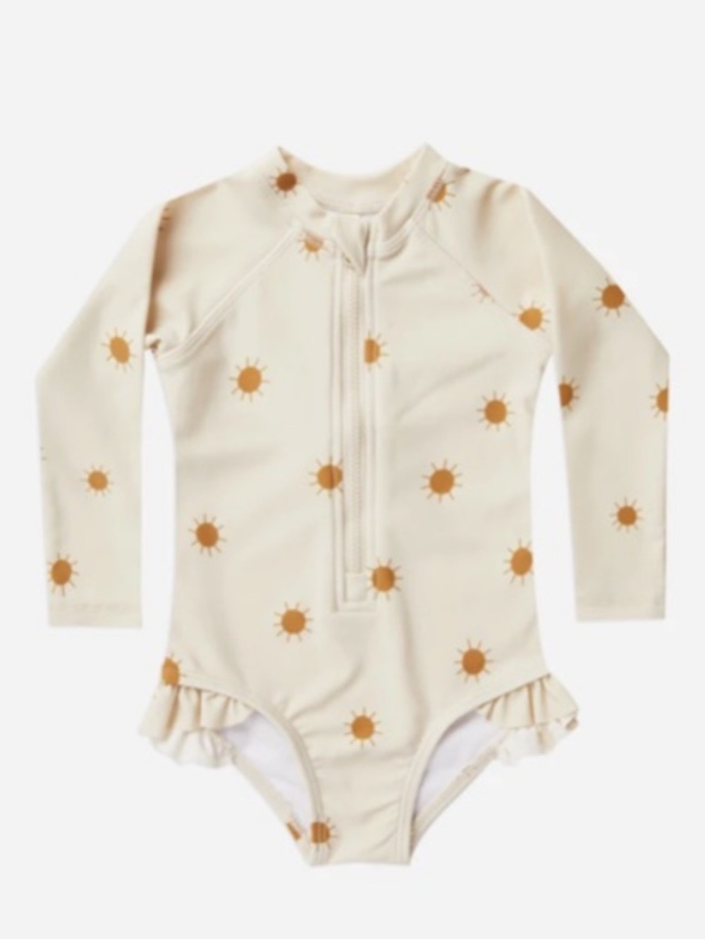 Rylee + Cru Cream One-Piece Rashguard with Gold Sun Print 4/5T